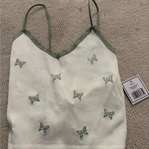 Green Butterfly Embroidered Women's Top